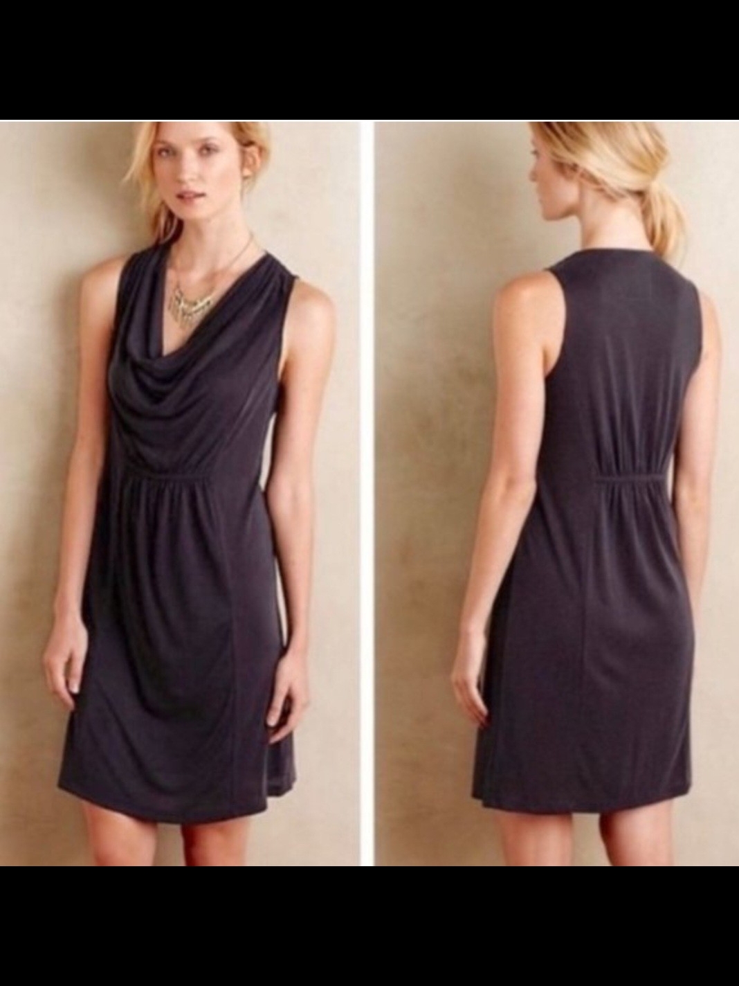Anthropologie Maeve Slate Blue Cara Cowl-Neck Mini Dress